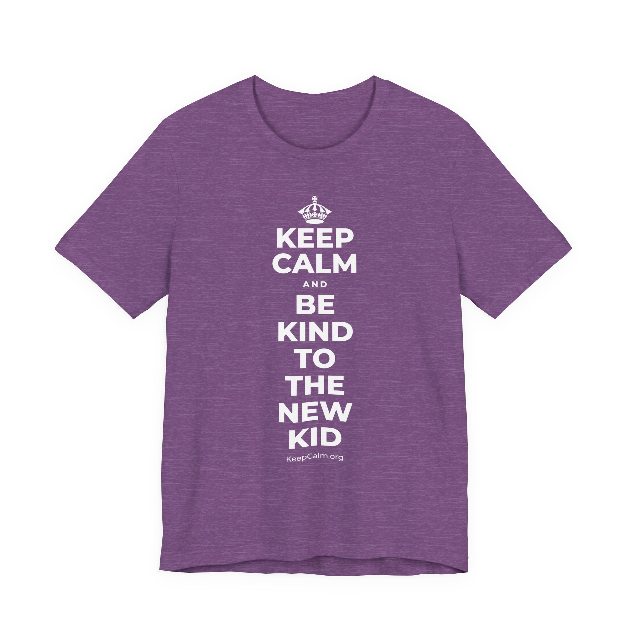 KEEP CALM AND BE KIND TO THE NEW KID T-Shirt (Baby Blue–Silver)