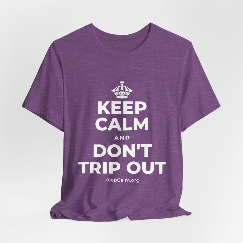 KEEP CALM AND DON'T TRIP OUT T-Shirt (Baby Blue–Silver)