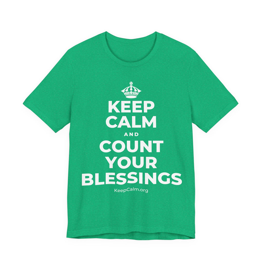 KEEP CALM AND COUNT YOUR BLESSINGS T-Shirt (Baby Blue–Silver)