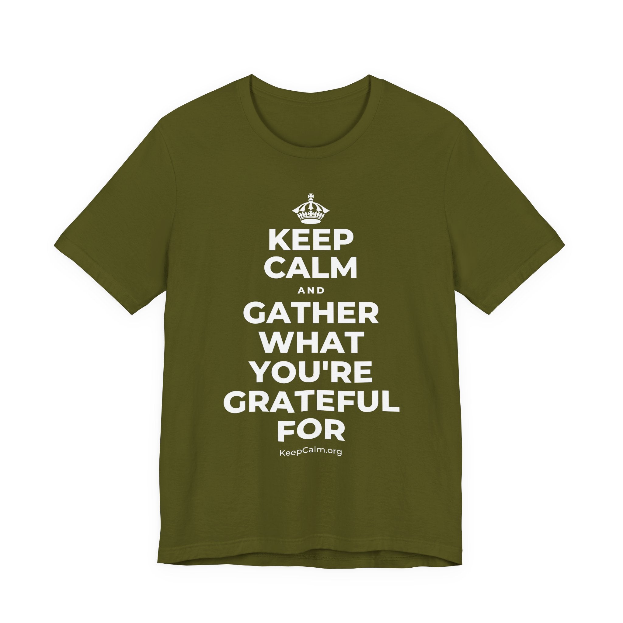 KEEP CALM AND GATHER WHAT YOU'RE GRATEFUL FOR T-Shirt (Baby Blue–Silver)
