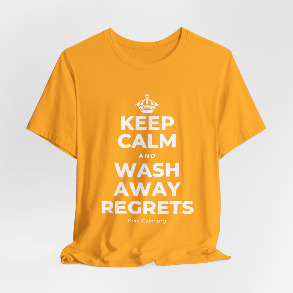 KEEP CALM AND WASH AWAY REGRETS T-Shirt (Baby Blue–Silver)