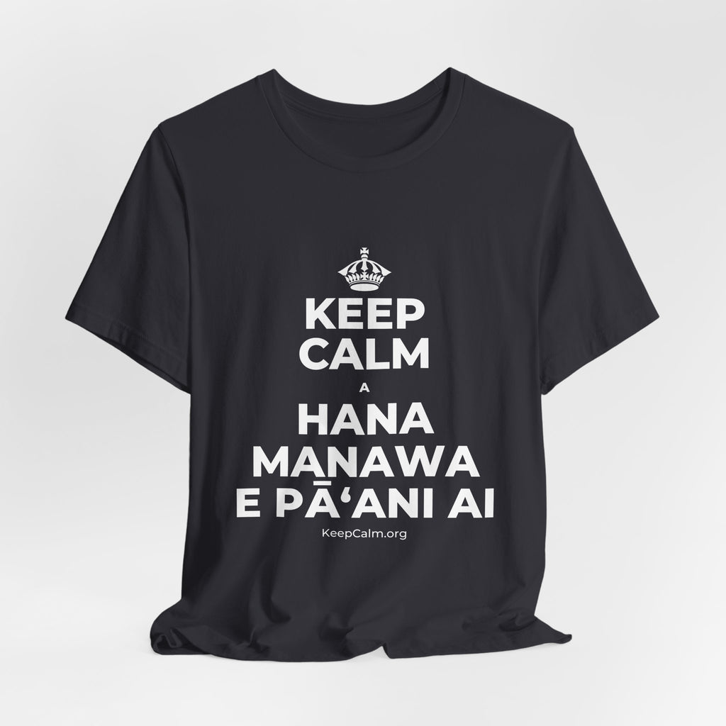KEEP CALM A HANA MANAWA E PĀʻANI AI T-Shirt (Baby Blue–Silver)
