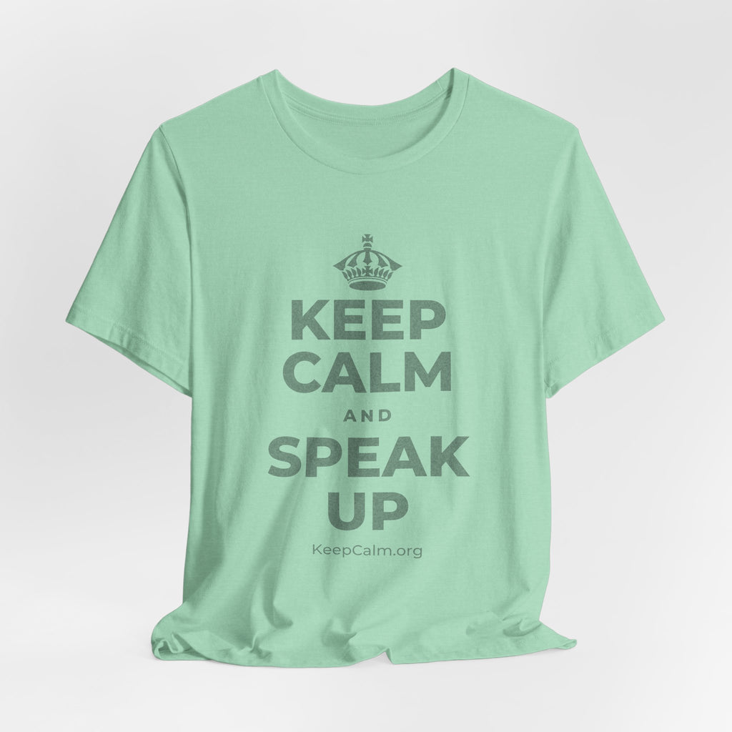 KEEP CALM AND SPEAK UP T-Shirt (Baby Blue–Silver)