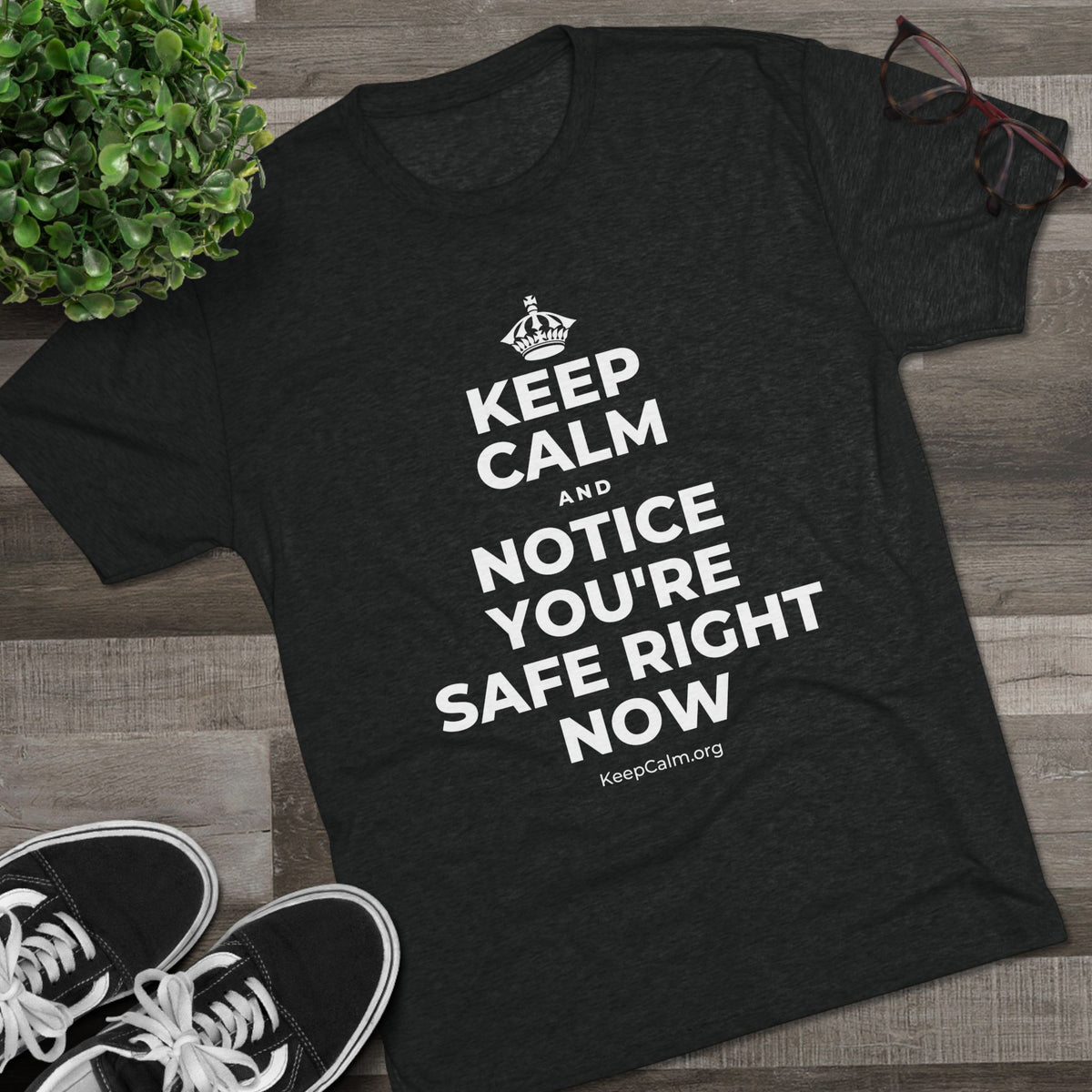 KEEP CALM AND NOTICE YOU'RE SAFE RIGHT NOW Tri-Blend Tee