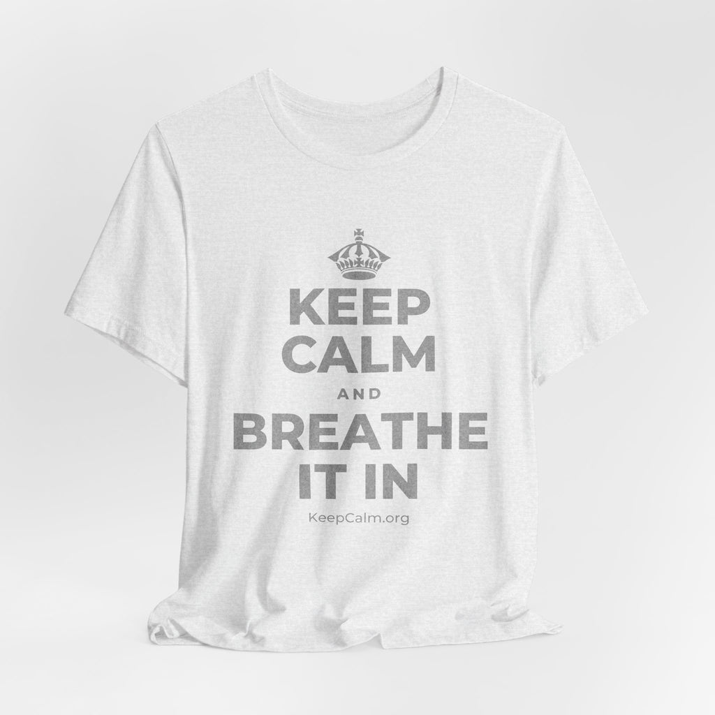 KEEP CALM AND BREATHE IT IN T-Shirt (Soft Cream–Heather Mauve)