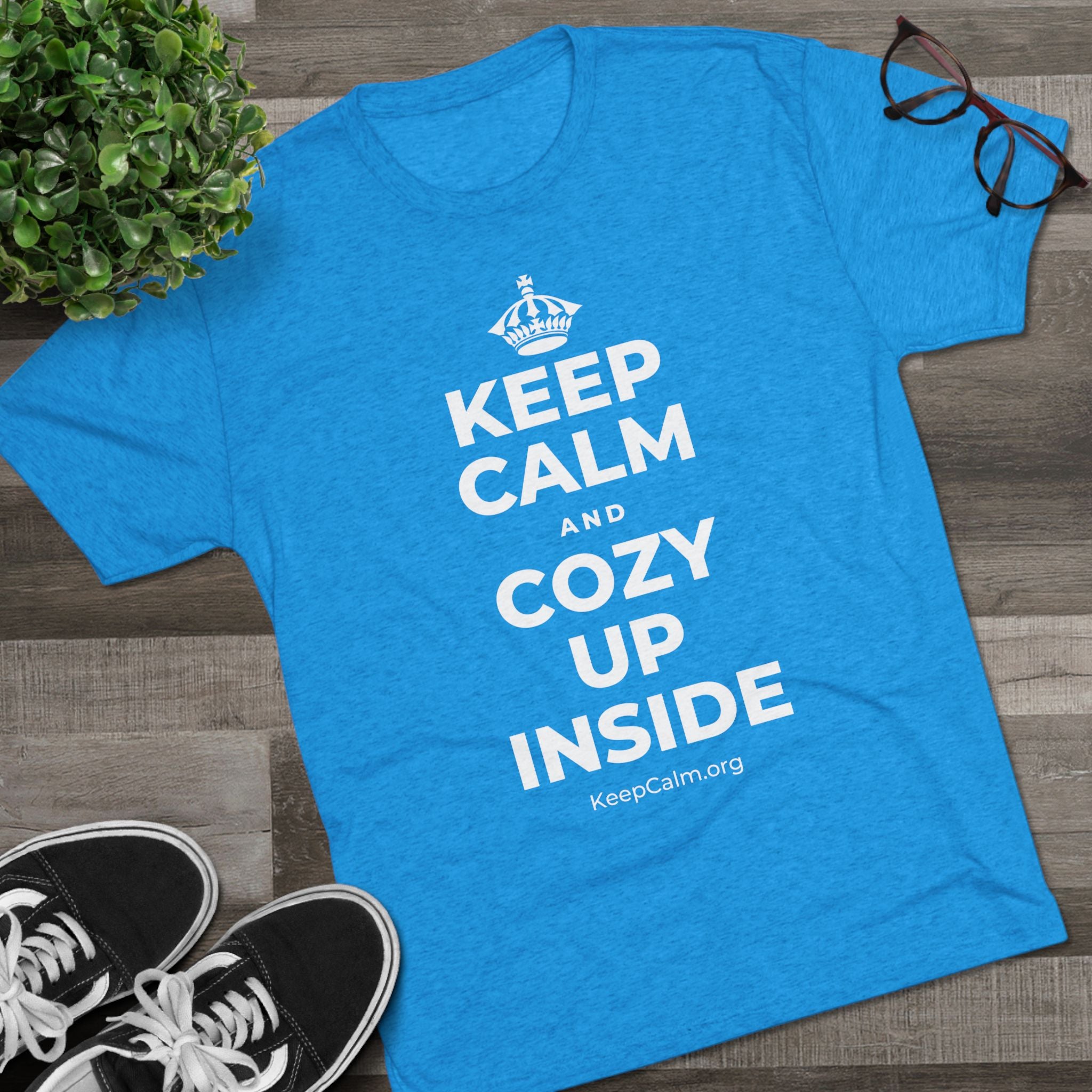 KEEP CALM AND COZY UP INSIDE Tri-Blend Tee