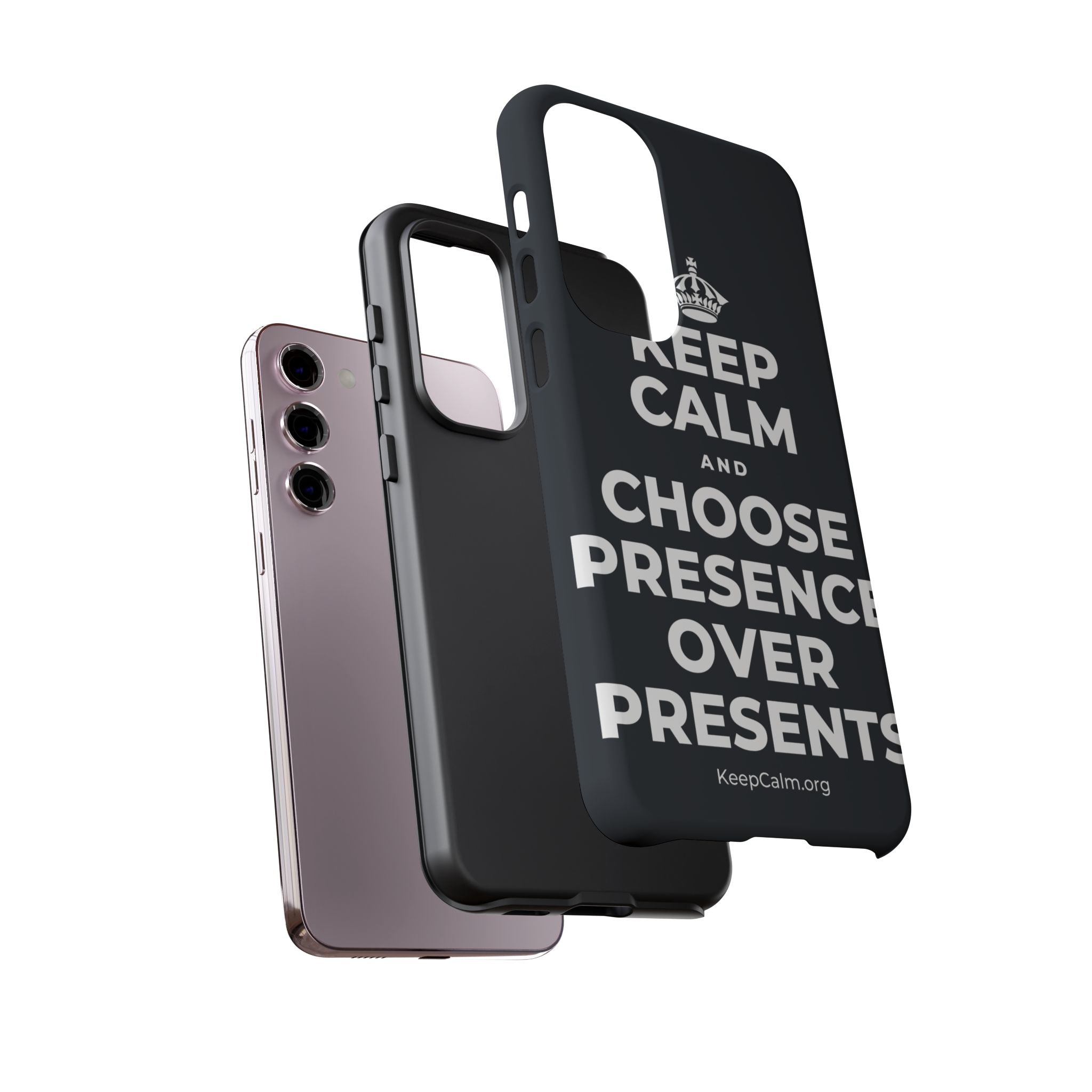 KEEP CALM AND CHOOSE PRESENCE OVER PRESENTS Phone Case (Dark)