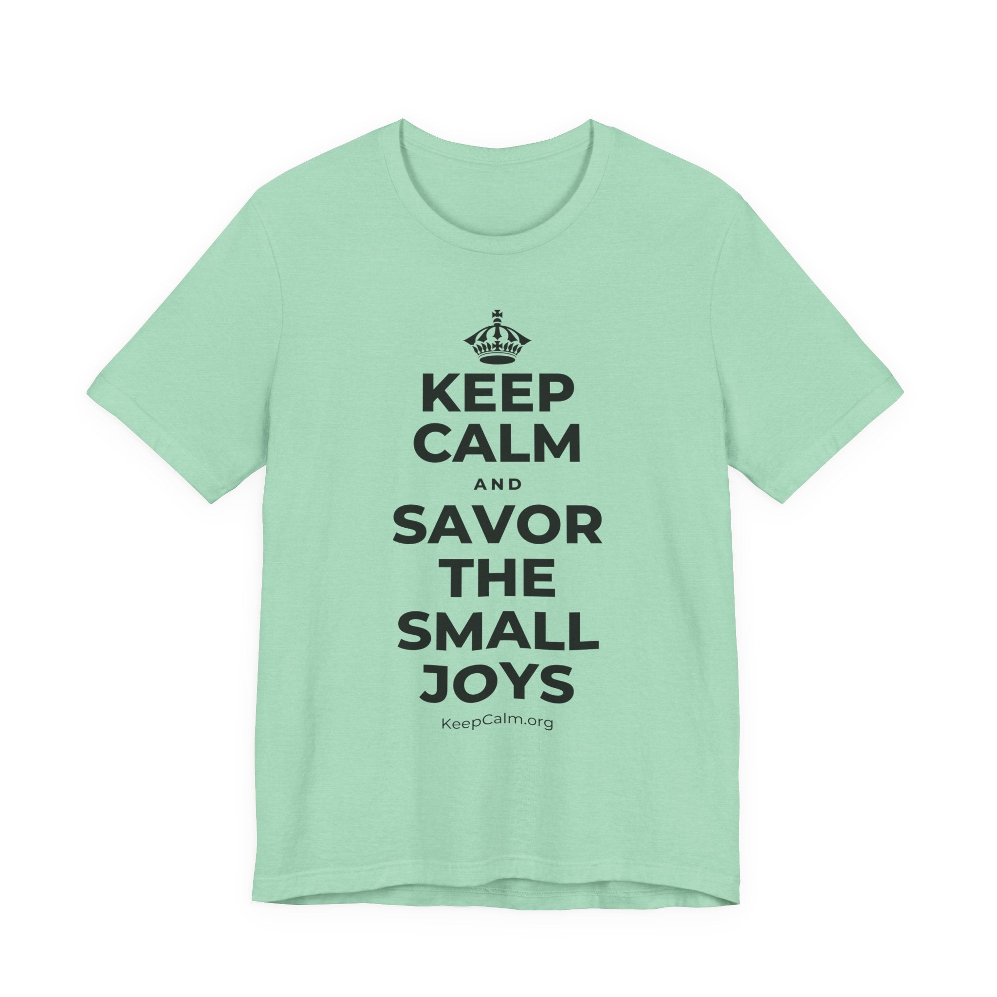 KEEP CALM AND SAVOR THE SMALL JOYS T-Shirt (Baby Blue–Silver)