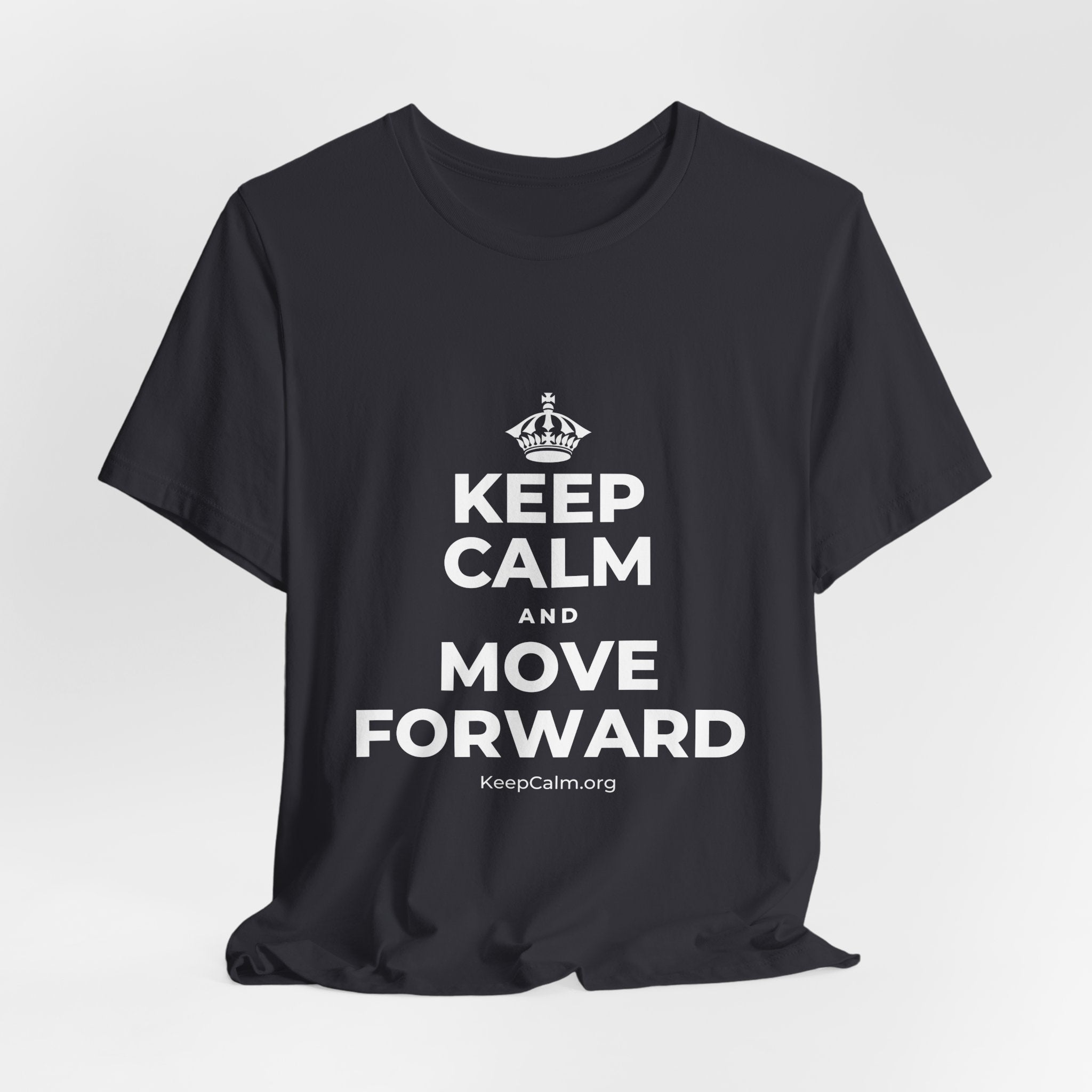 KEEP CALM AND MOVE FORWARD T-Shirt (Baby Blue–Silver)