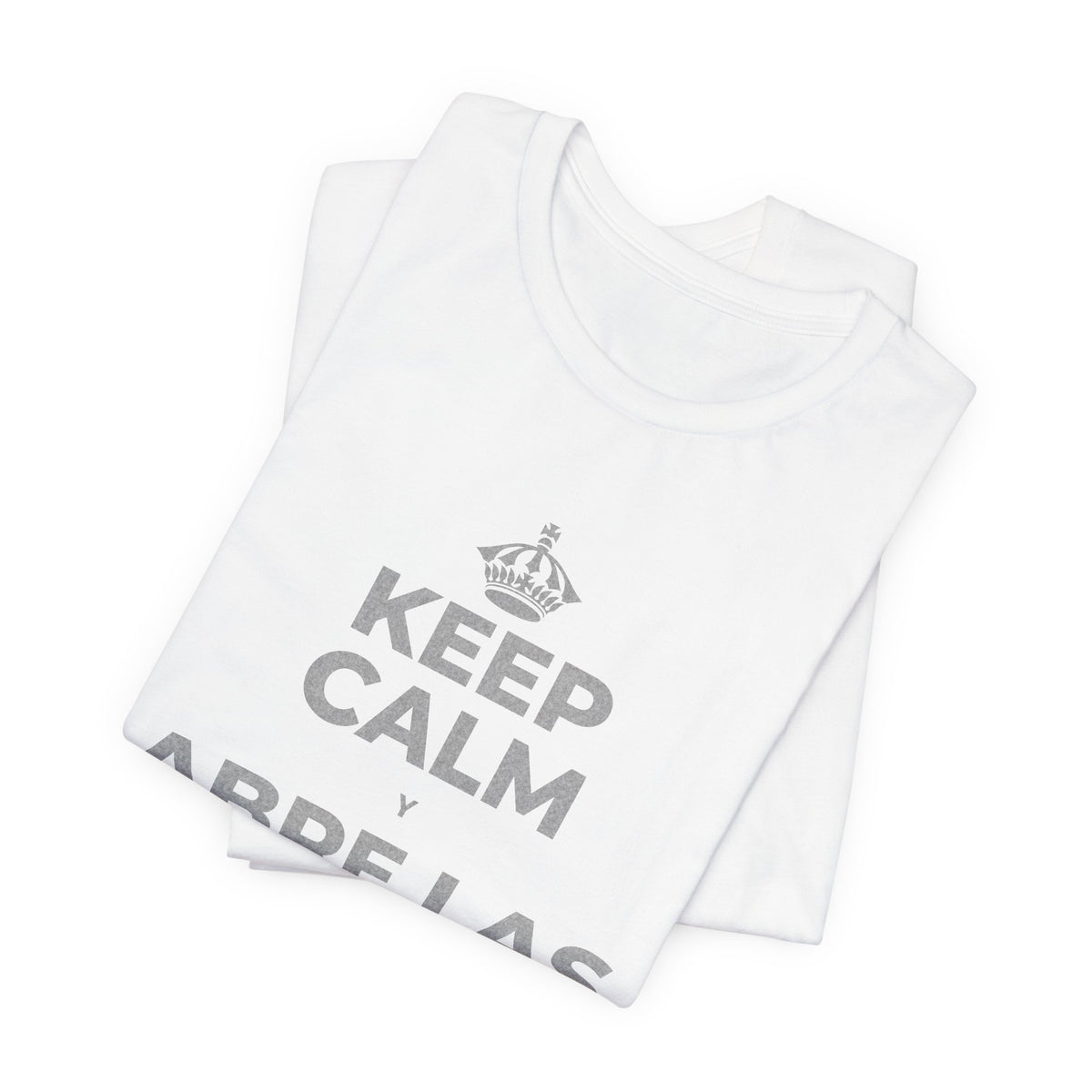 KEEP CALM Y ABRE LAS VENTANAS T-Shirt (White–Asphalt)