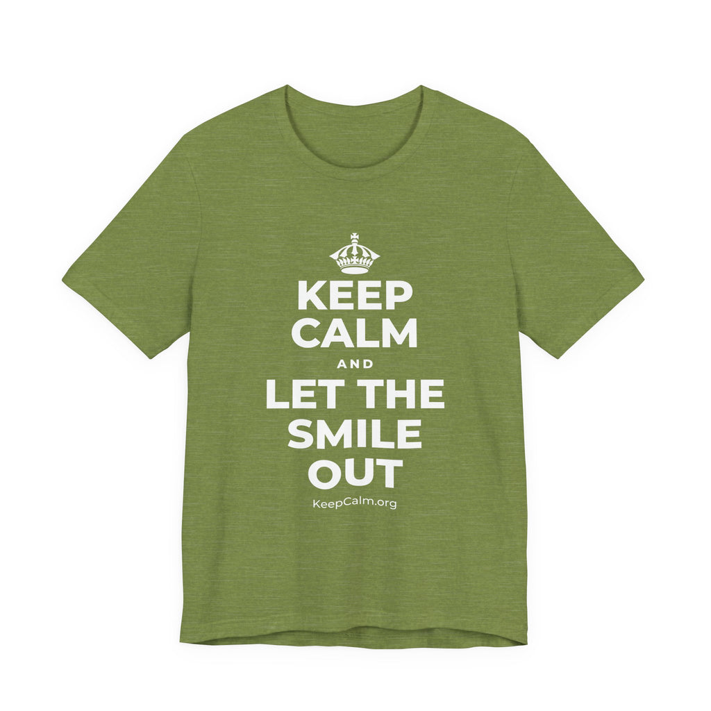 KEEP CALM AND LET THE SMILE OUT T-Shirt (Baby Blue–Silver)
