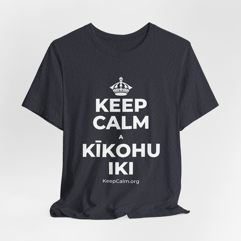 KEEP CALM A KĪKOHU IKI T-Shirt (White–Asphalt)