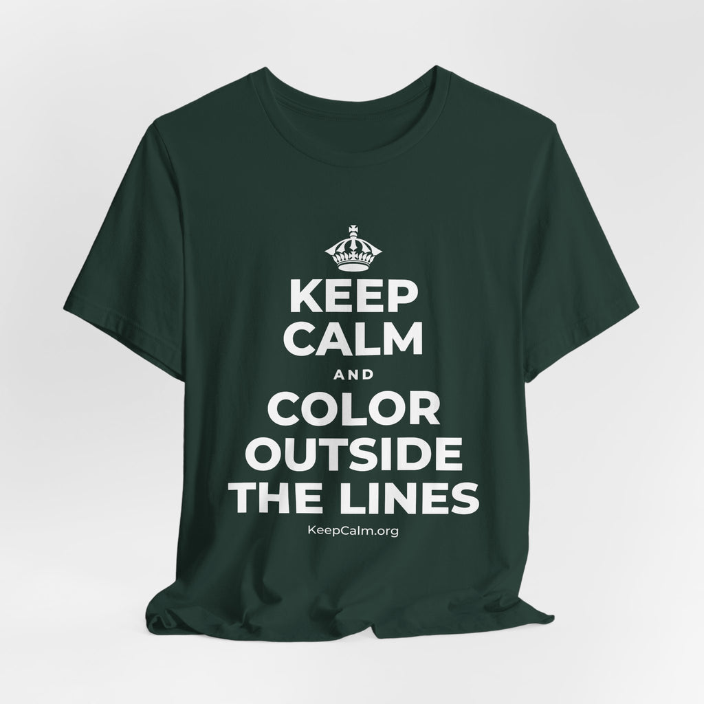 KEEP CALM AND COLOR OUTSIDE THE LINES T-Shirt (White–Asphalt)