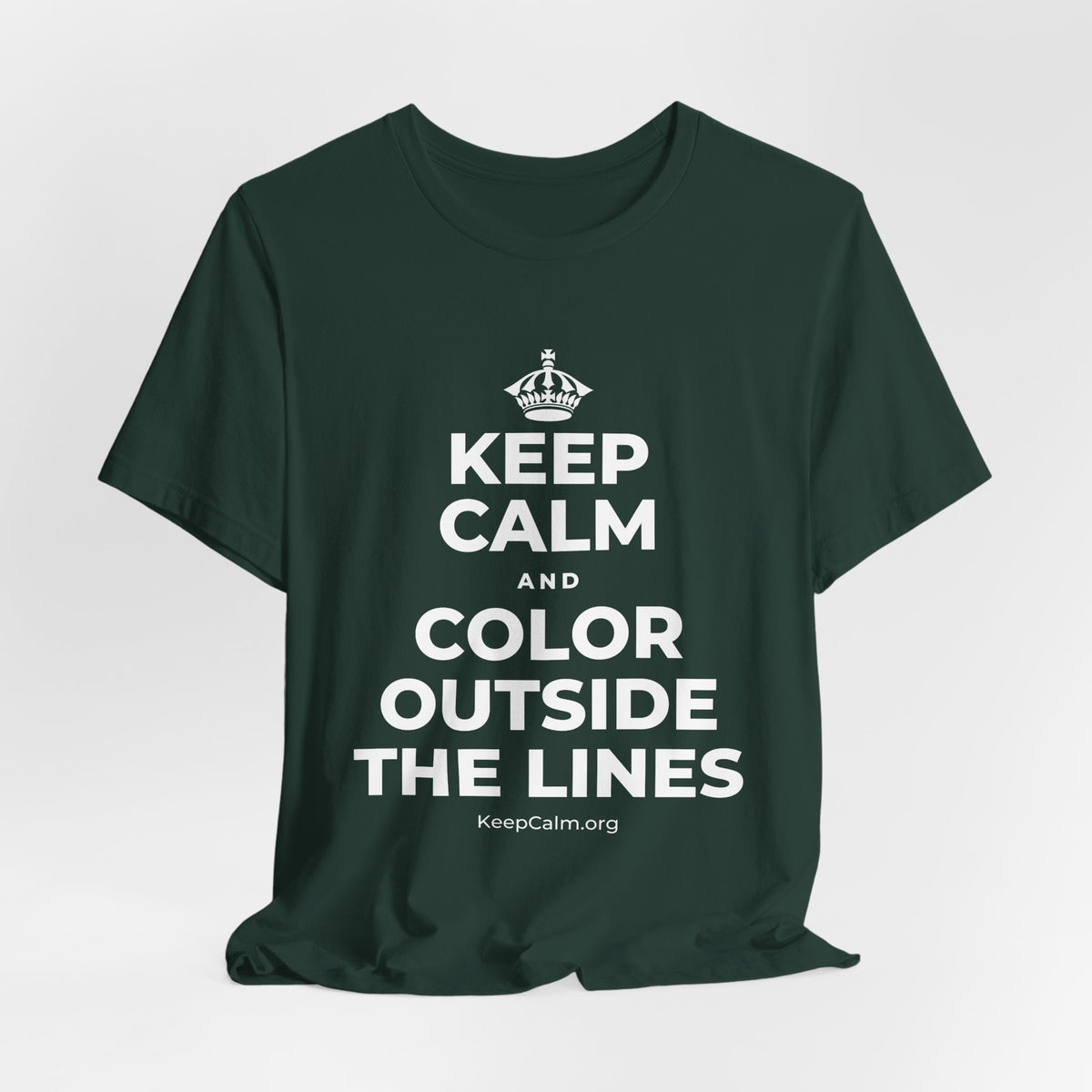 KEEP CALM AND COLOR OUTSIDE THE LINES T-Shirt (White–Asphalt)