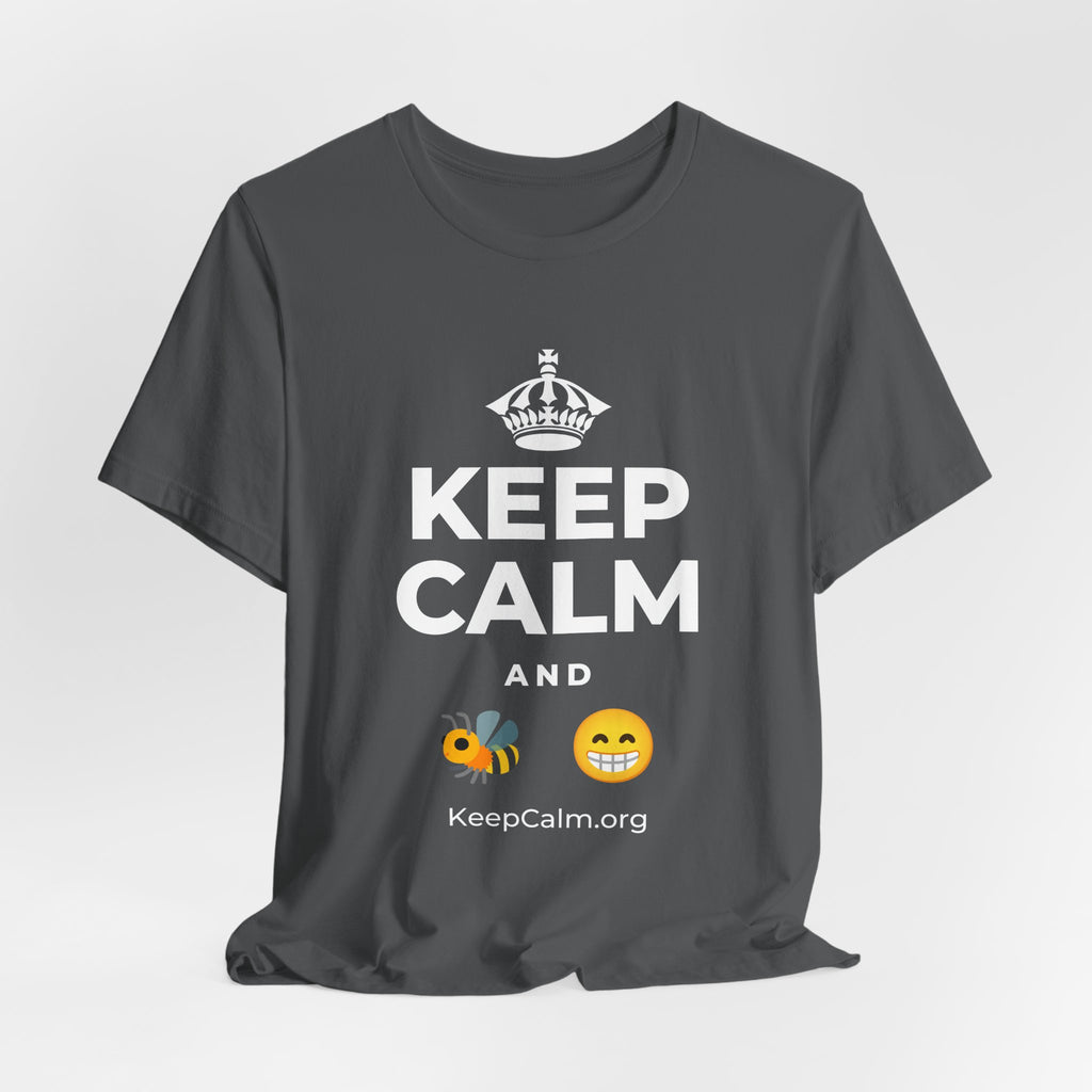 KEEP CALM AND BEE HAPPY T-Shirt (White–Asphalt)