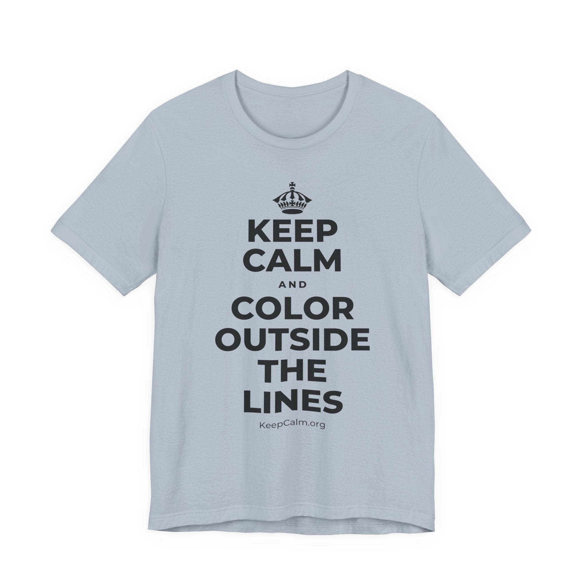 KEEP CALM AND COLOR OUTSIDE THE LINES T-Shirt (White–Asphalt)