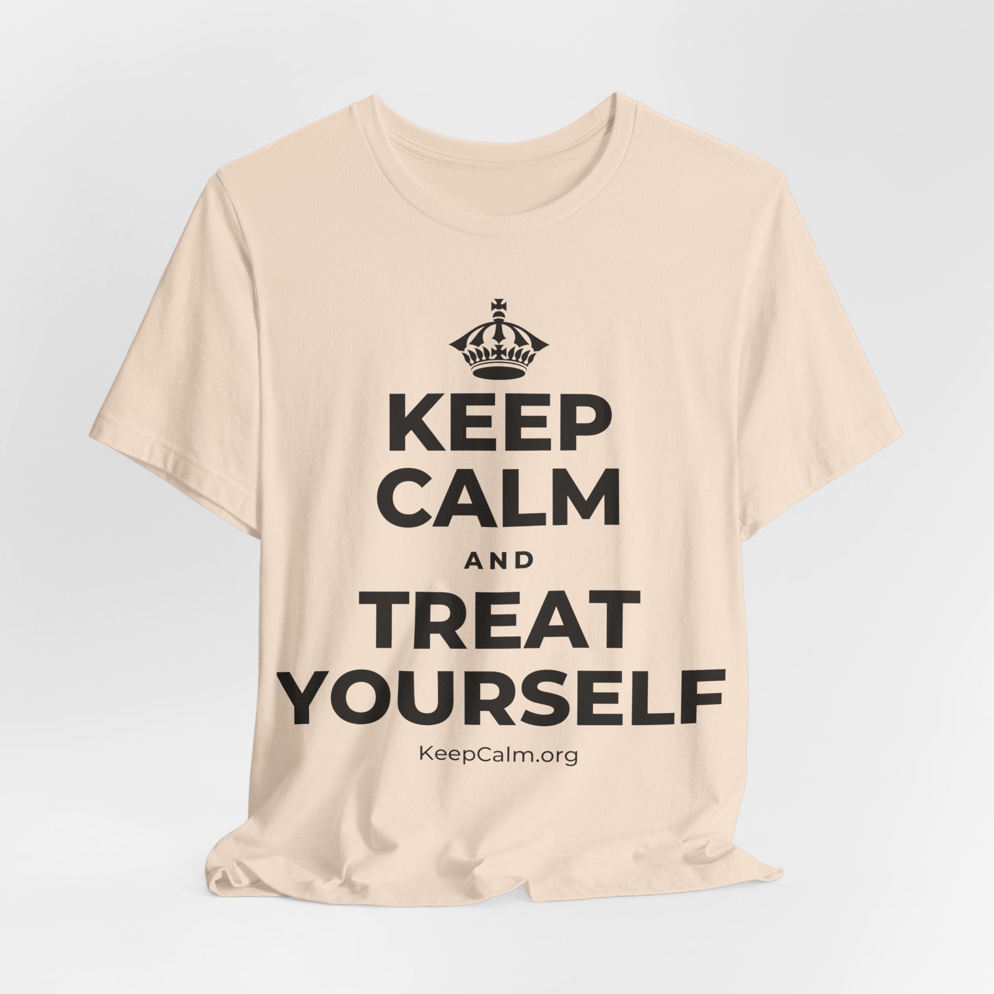 KEEP CALM AND TREAT YOURSELF T-Shirt (Soft Cream–Heather Mauve)