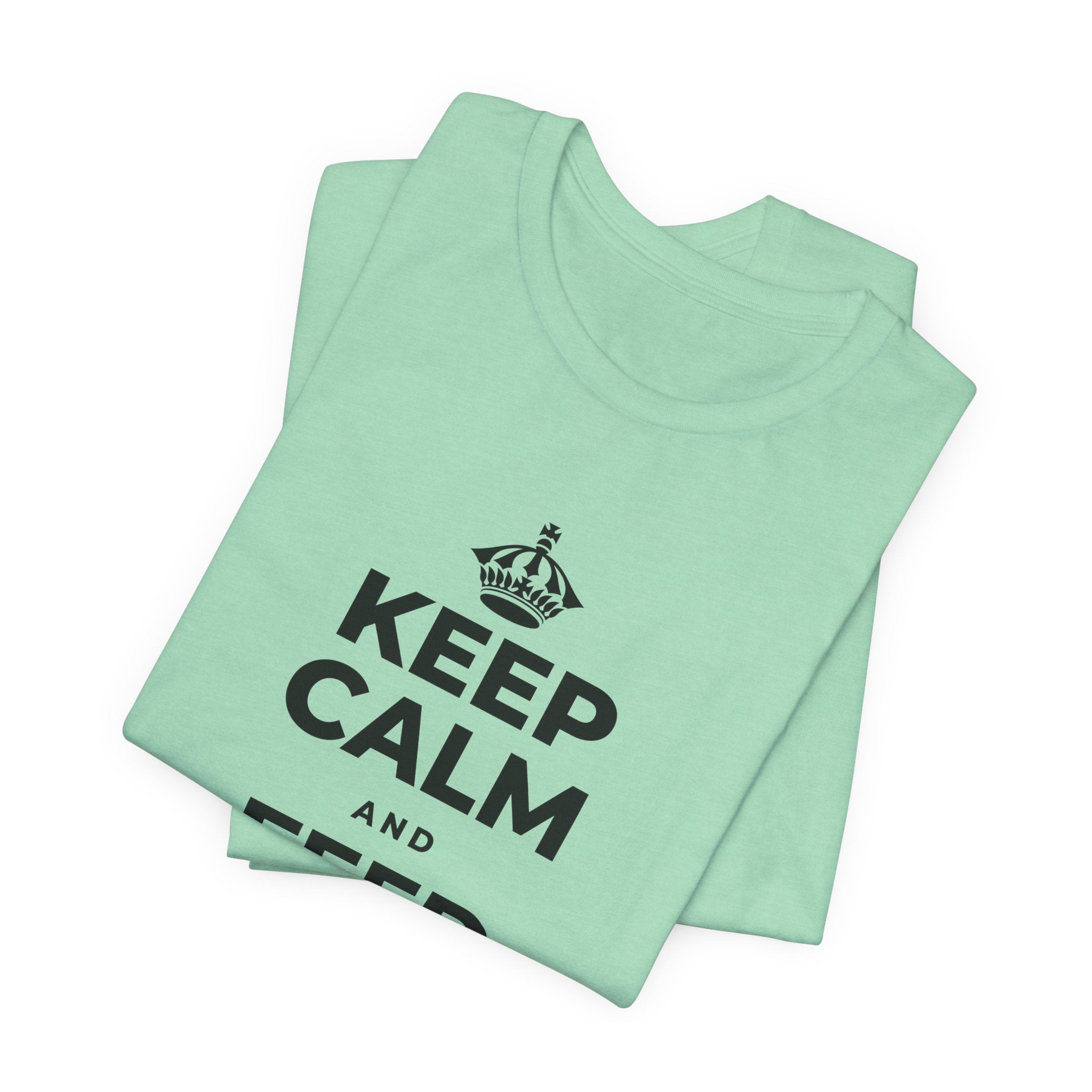 KEEP CALM AND FEED YOUR SOUL TOO T-Shirt (Baby Blue–Silver)