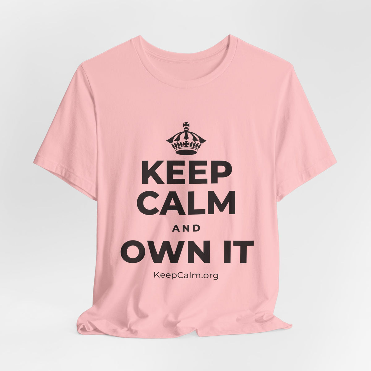 KEEP CALM AND OWN IT T-Shirt (White–Asphalt)
