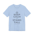 KEEP CALM AND STAND TALL T-Shirt (Baby Blue–Silver)