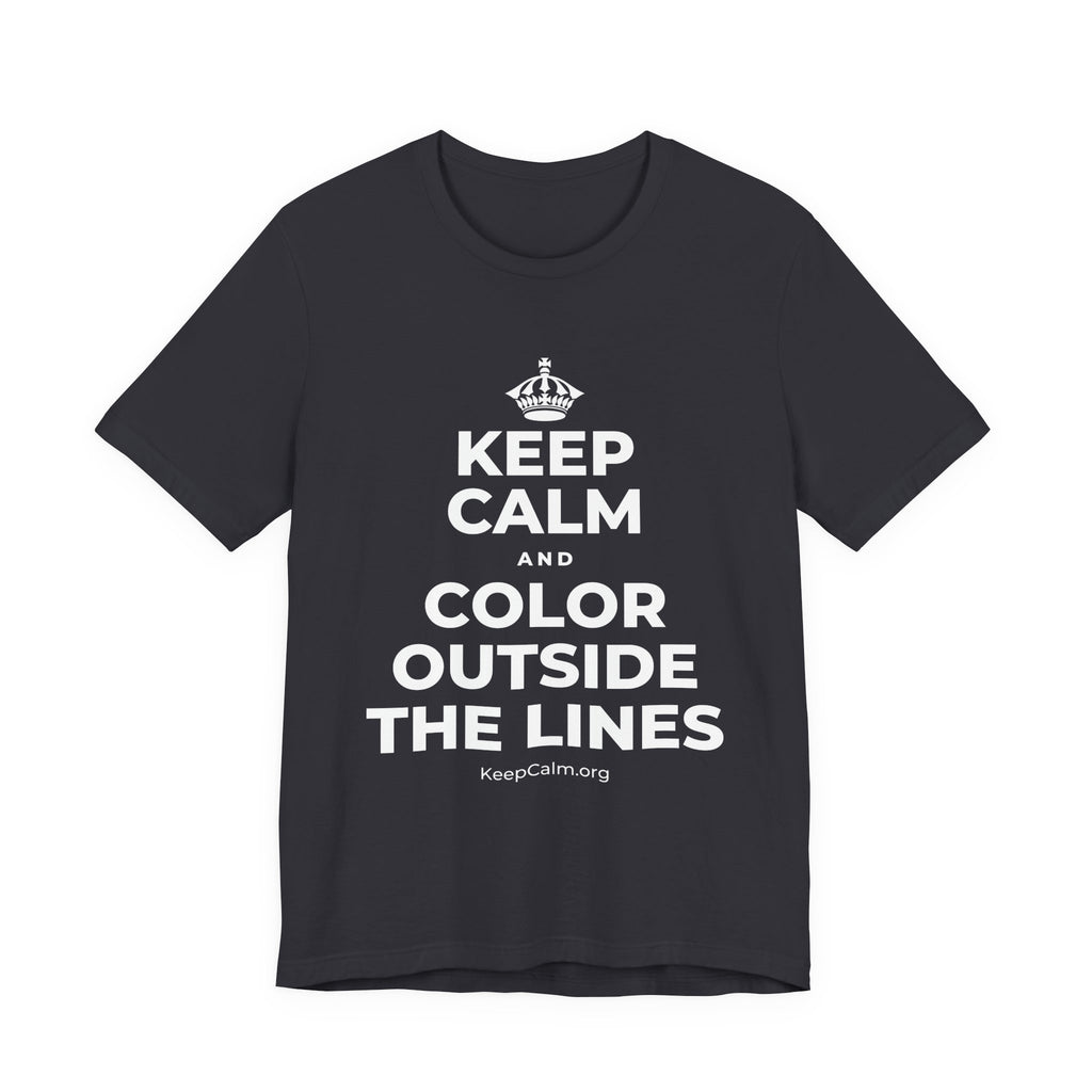 KEEP CALM AND COLOR OUTSIDE THE LINES T-Shirt (Baby Blue–Silver)