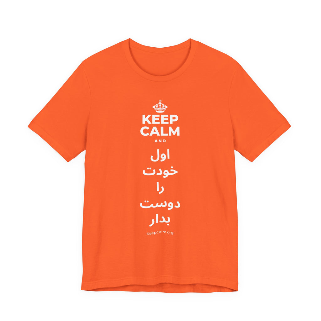 KEEP CALM AND اول خودت را دوست بدار T-Shirt (Baby Blue–Silver)