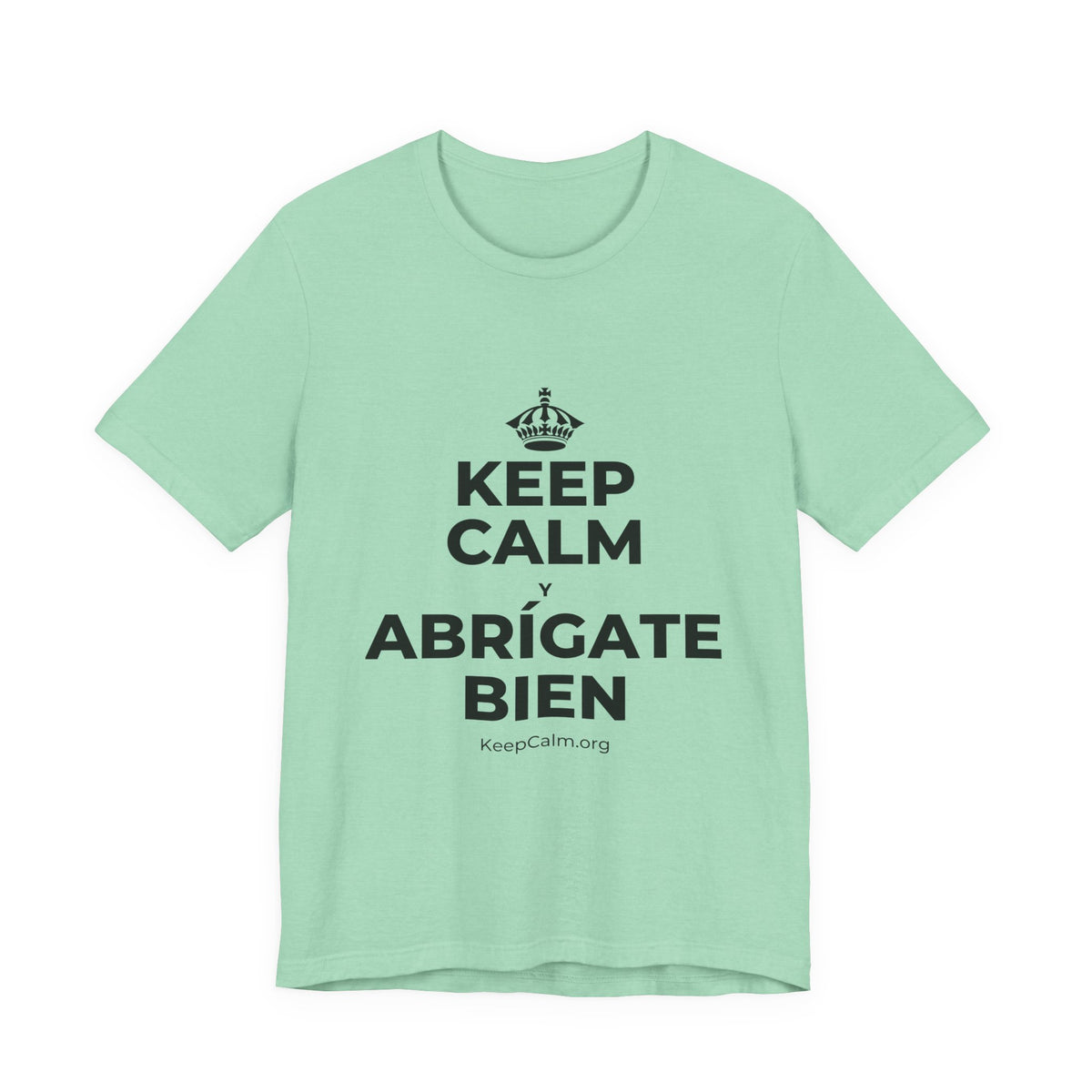 KEEP CALM Y ABRÍGATE BIEN T-Shirt (Baby Blue–Silver)