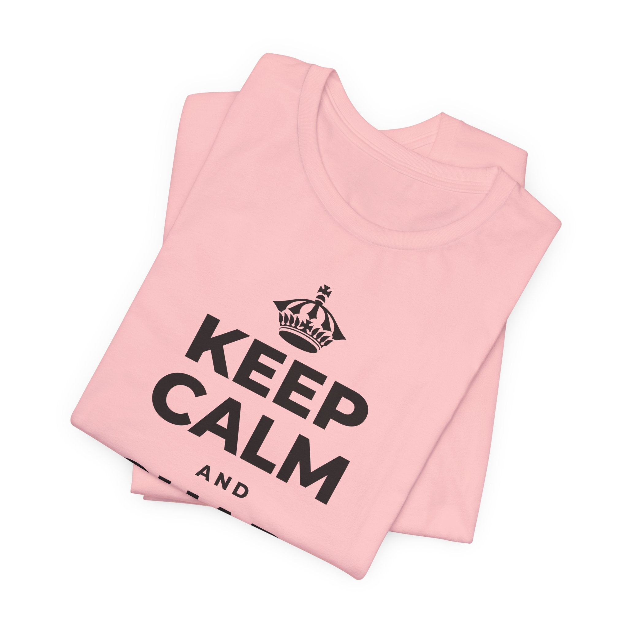KEEP CALM AND RECHARGE, NO GUILT T-Shirt (White–Asphalt)