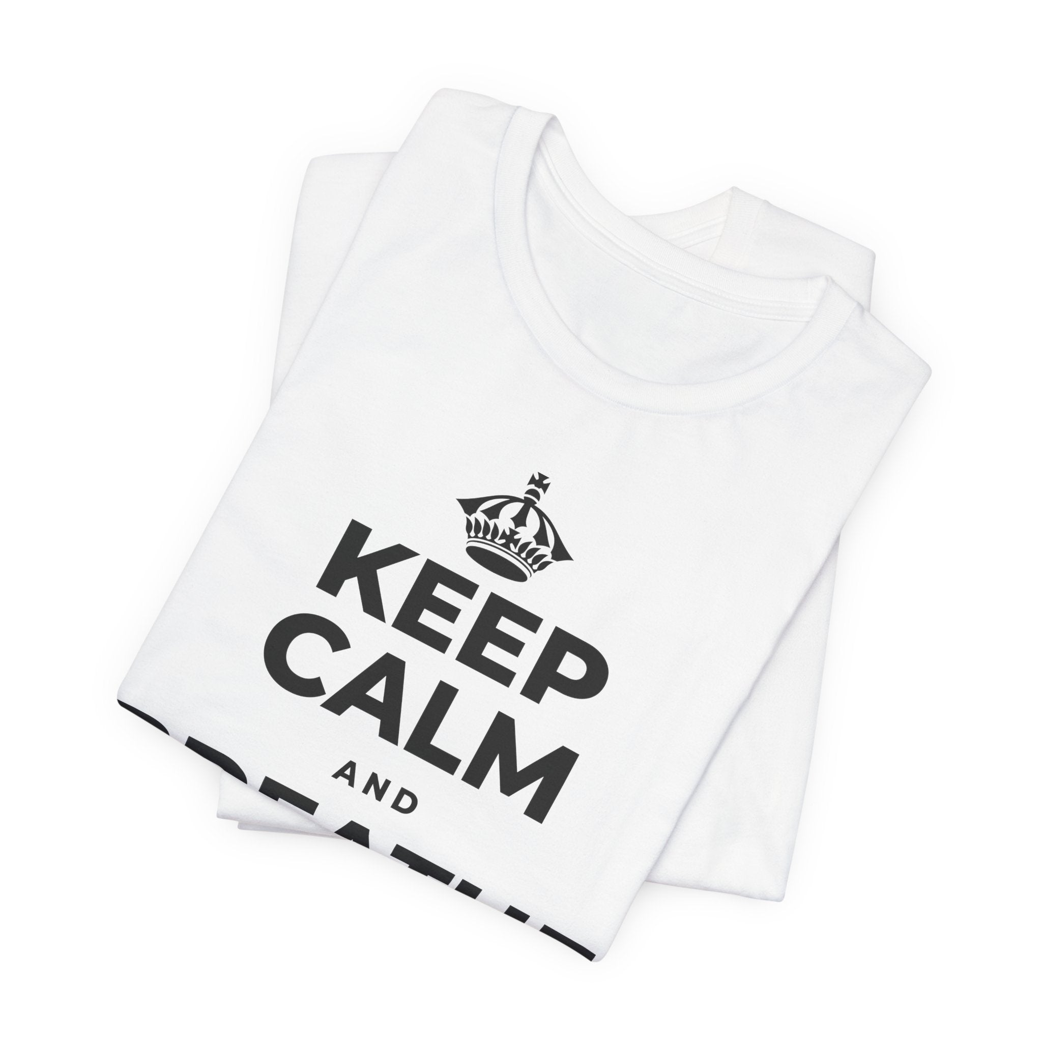 KEEP CALM AND BREATHE IN FOR FOUR T-Shirt (White–Asphalt)