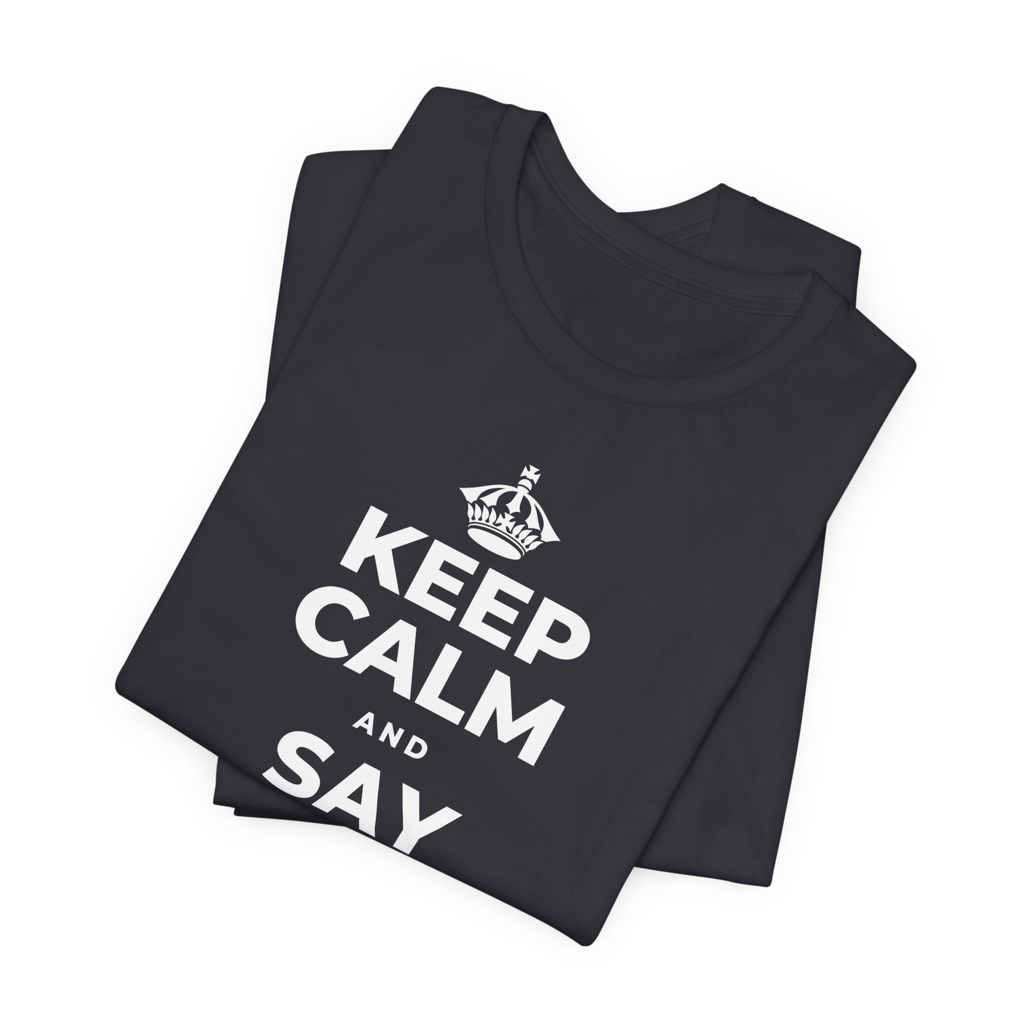 KEEP CALM AND SAY YES TO JOY T-Shirt (Baby Blue–Silver)