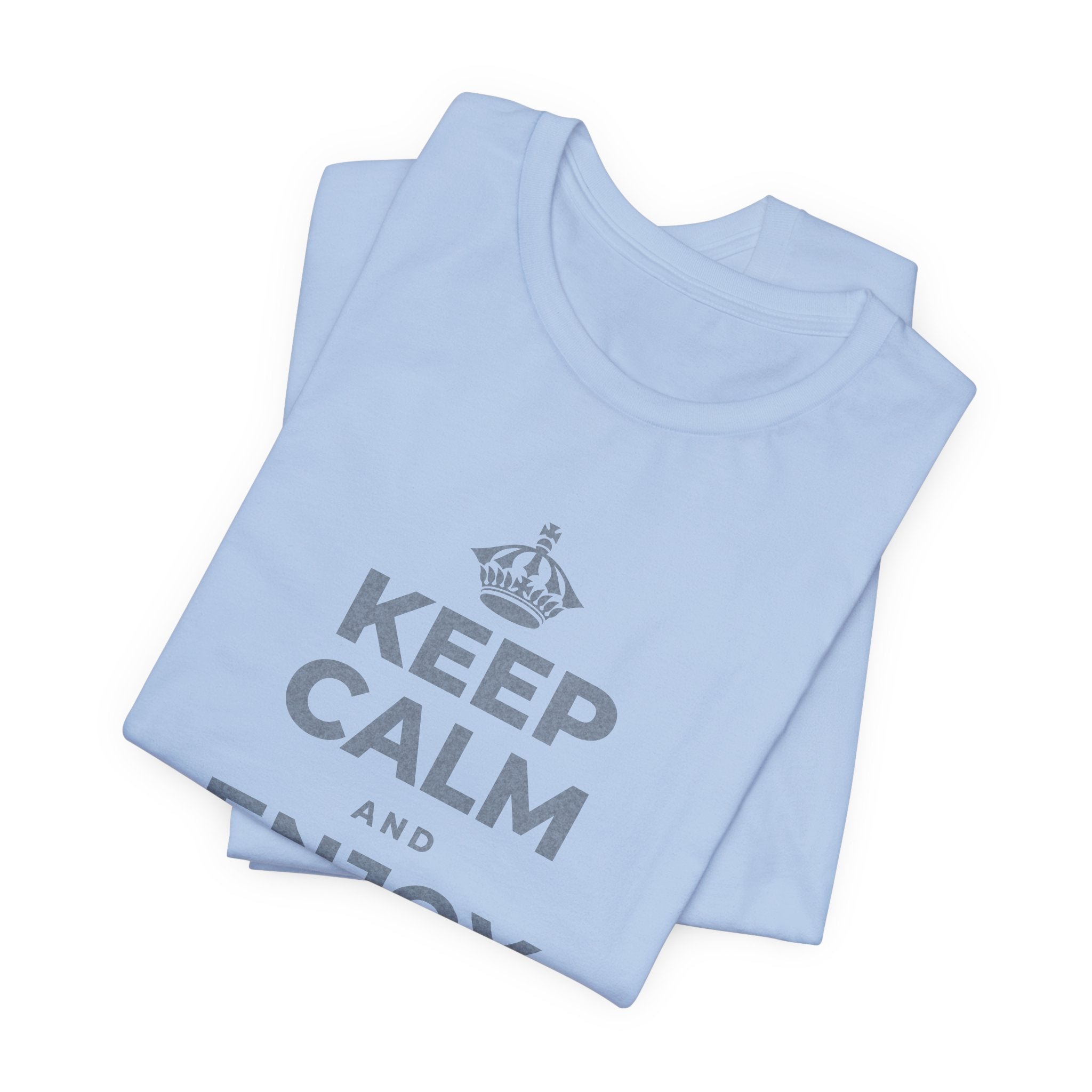 KEEP CALM AND ENJOY YOUR OWN DAY T-Shirt (Baby Blue–Silver)