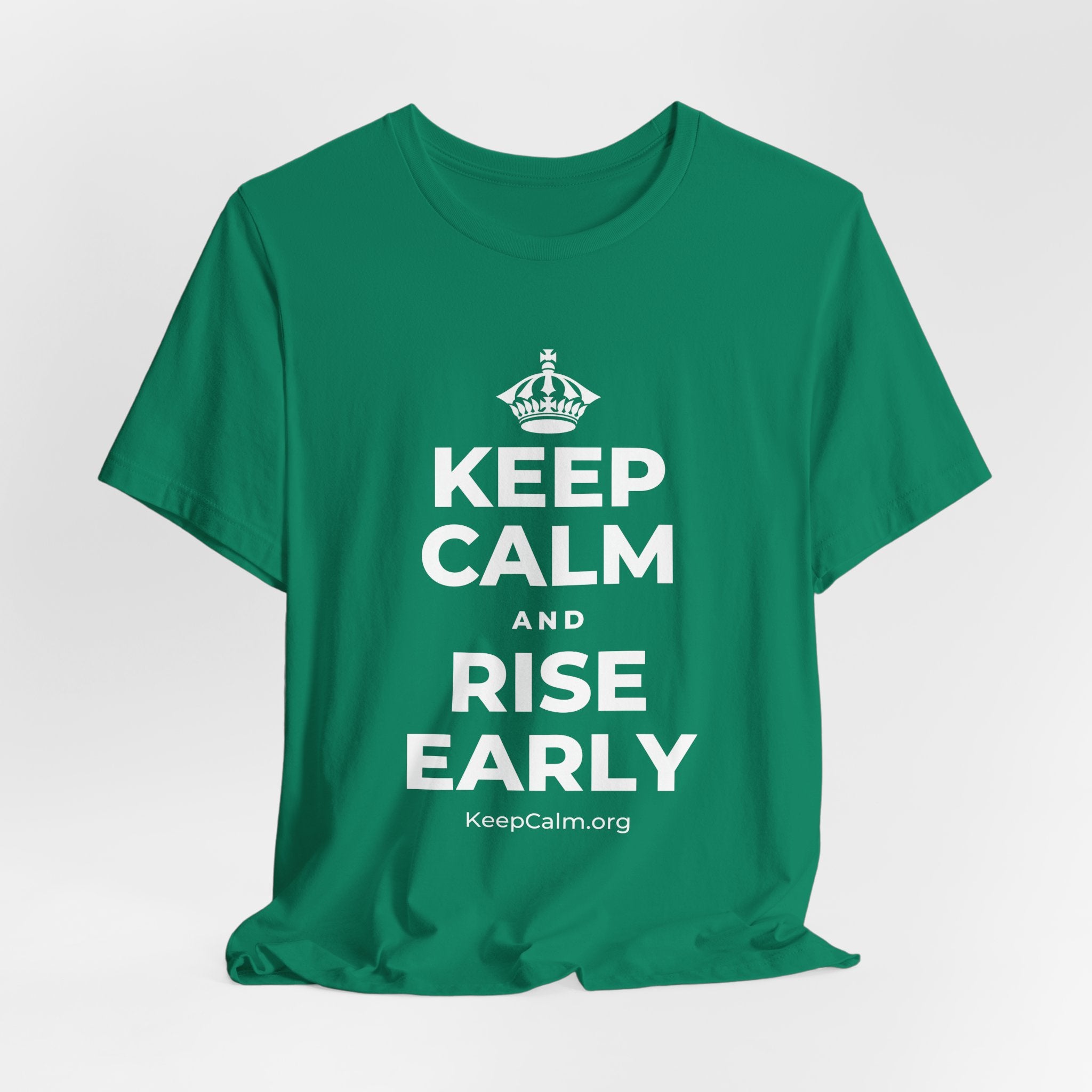 KEEP CALM AND RISE EARLY T-Shirt (White–Asphalt)