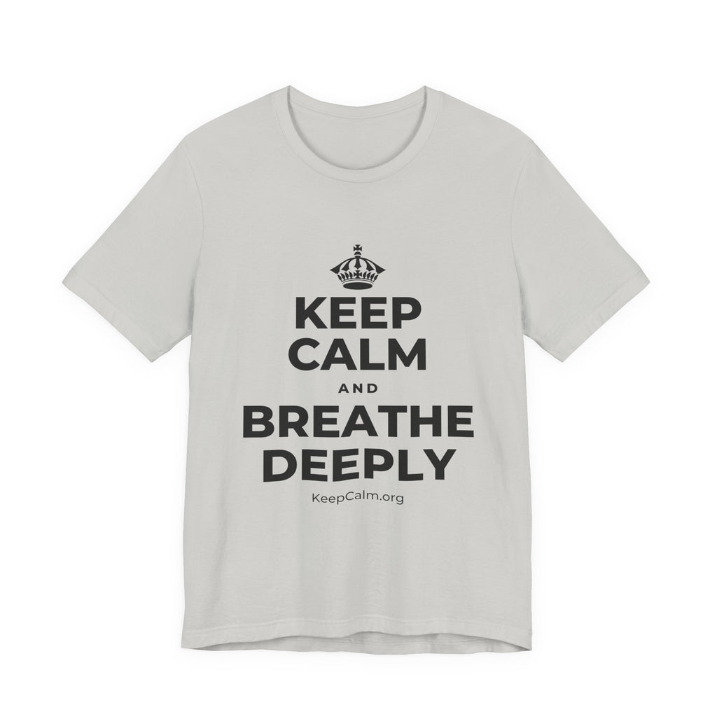 KEEP CALM AND BREATHE DEEPLY T-Shirt (Baby Blue–Silver)