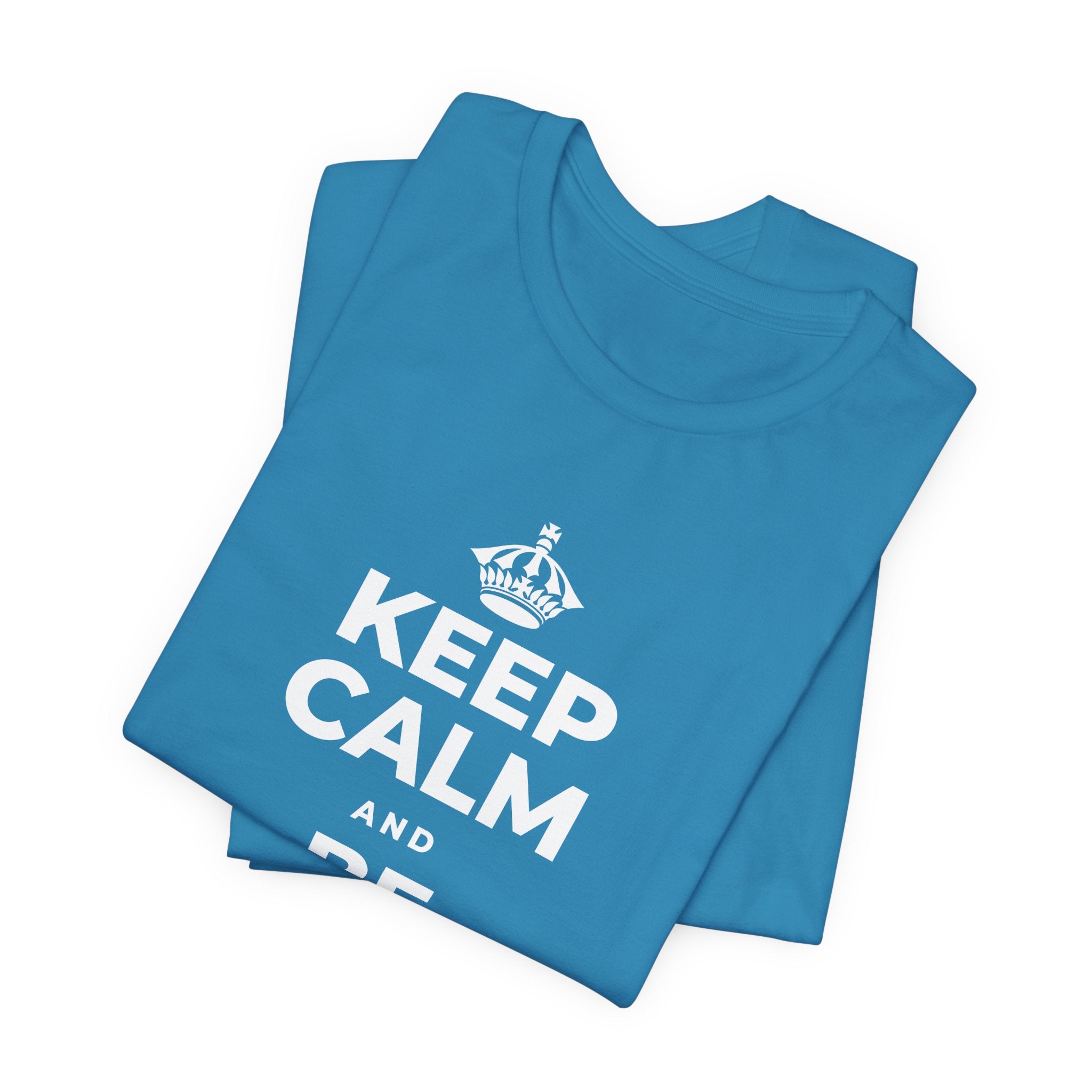 KEEP CALM AND BE STRONG LIKE A 🦕 T-Shirt (White–Asphalt)