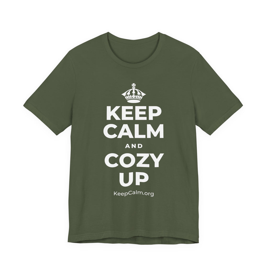 KEEP CALM AND COZY UP T-Shirt (Military Green–Autumn)