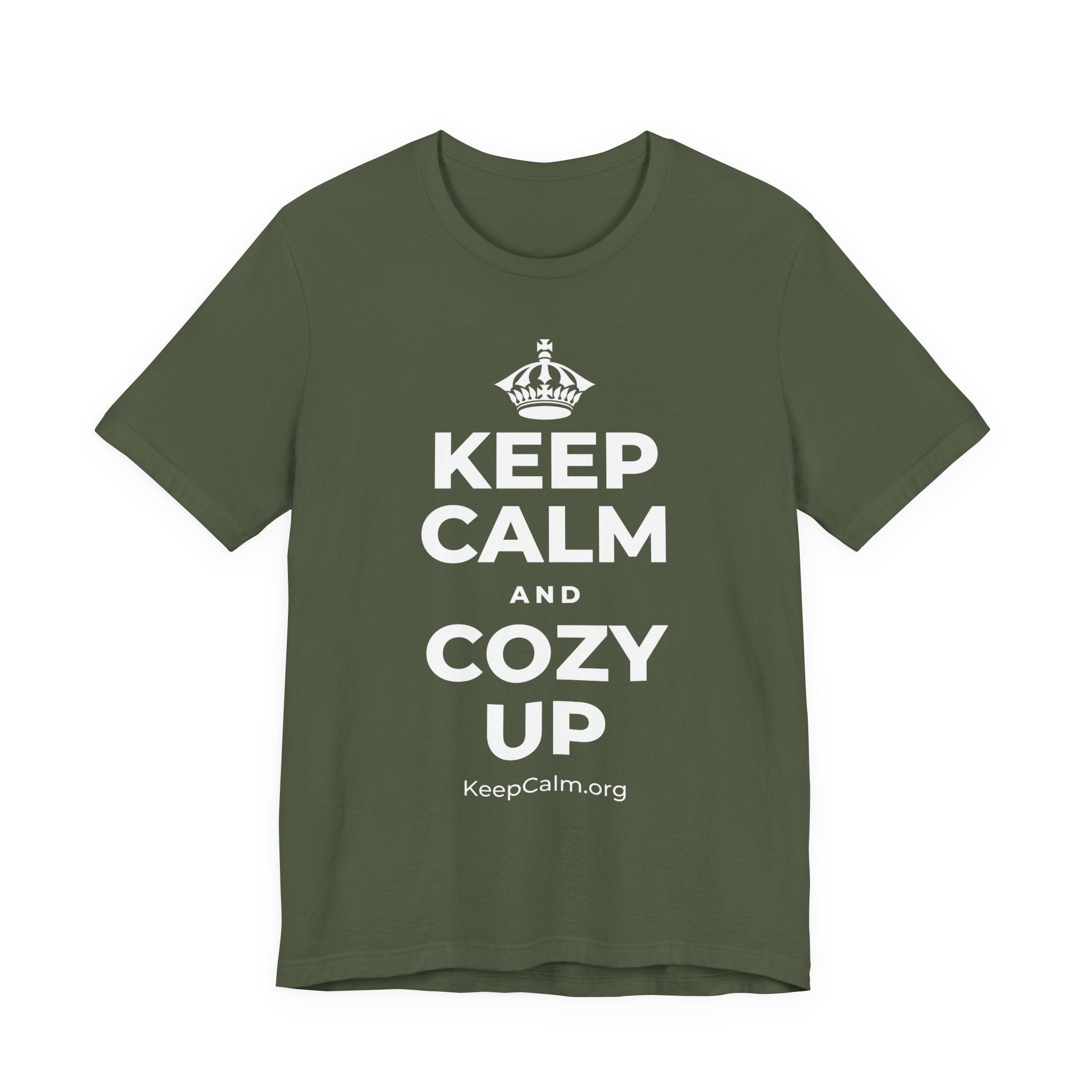 KEEP CALM AND COZY UP T-Shirt (Military Green–Autumn)