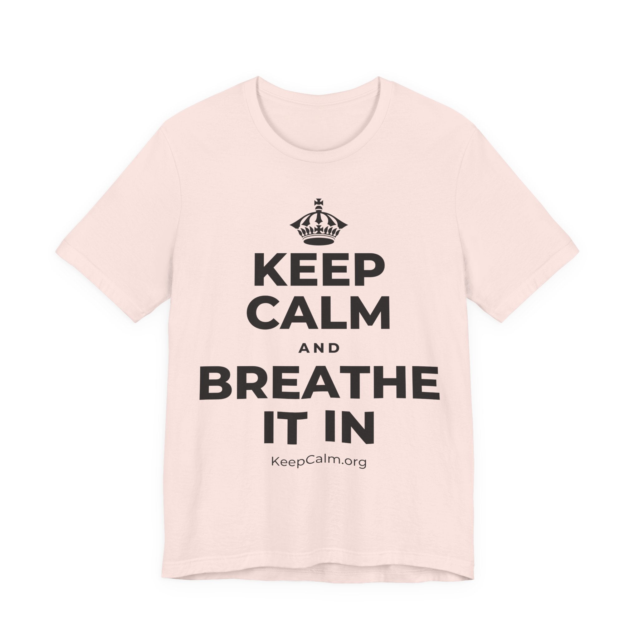 KEEP CALM AND BREATHE IT IN T-Shirt (Soft Cream–Heather Mauve)