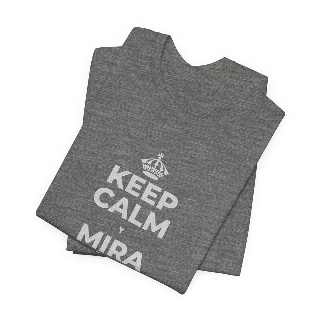 KEEP CALM Y MIRA CÓMO CAMBIAN LAS HOJAS T-Shirt (Baby Blue–Silver)