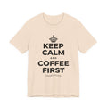 KEEP CALM AND COFFEE FIRST T-Shirt (Soft Cream–Heather Mauve)