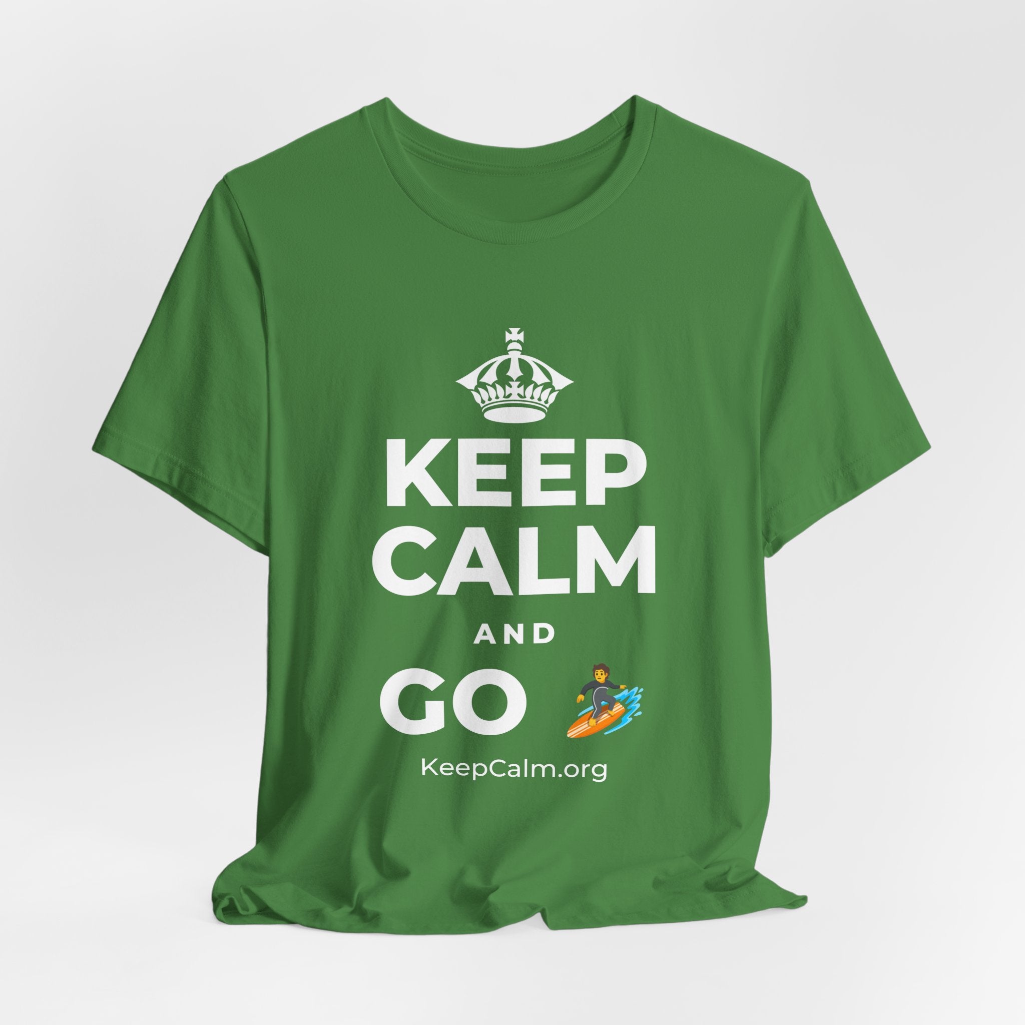 KEEP CALM AND GO 🏄 T-Shirt (Baby Blue–Silver)