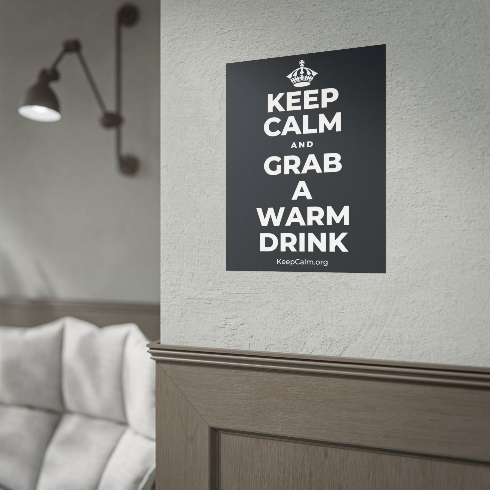 KEEP CALM AND GRAB A WARM DRINK Poster (Dark)