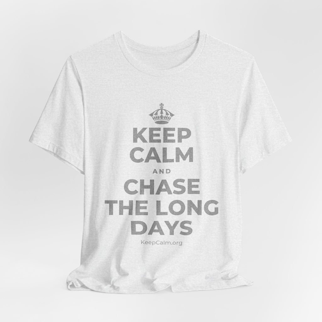 KEEP CALM AND CHASE THE LONG DAYS T-Shirt (Soft Cream–Heather Mauve)