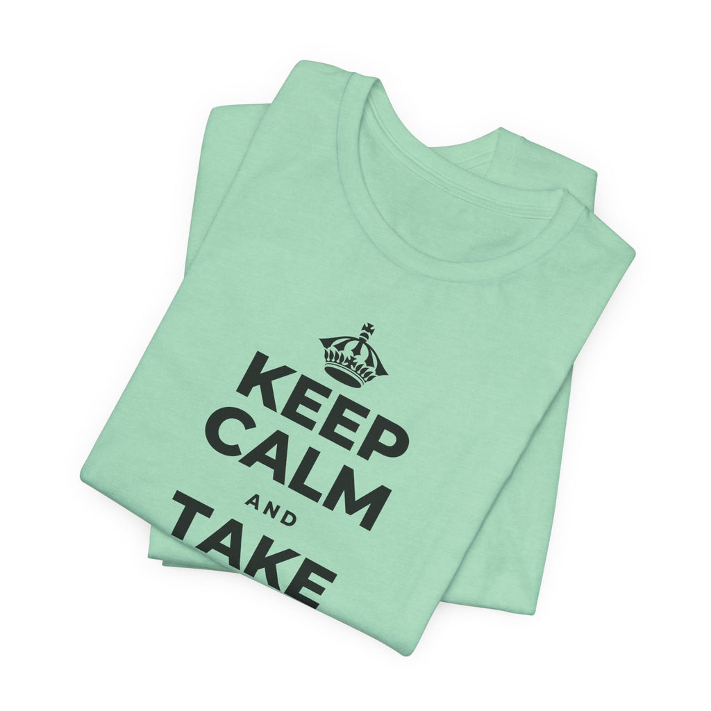 KEEP CALM AND TAKE THE FIRST STEP T-Shirt (Baby Blue–Silver)