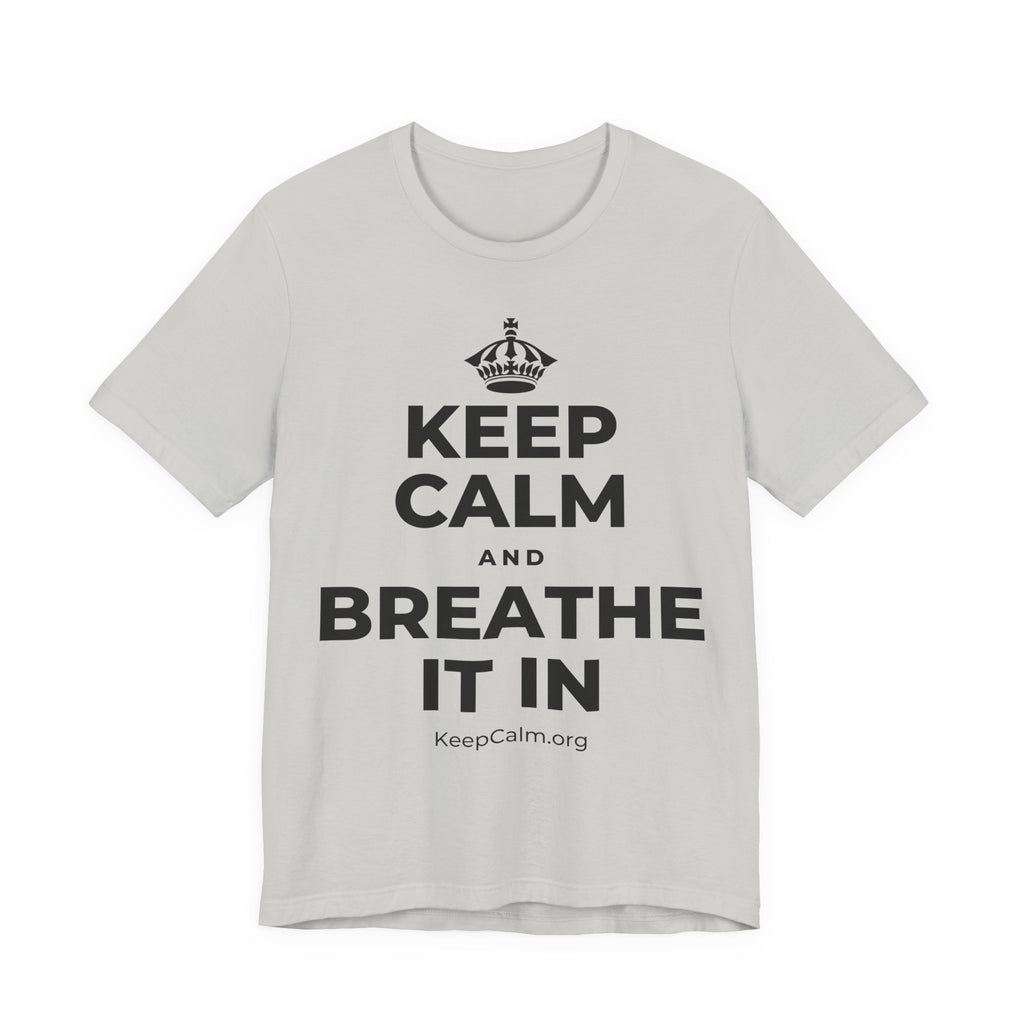 KEEP CALM AND BREATHE IT IN T-Shirt (Baby Blue–Silver)
