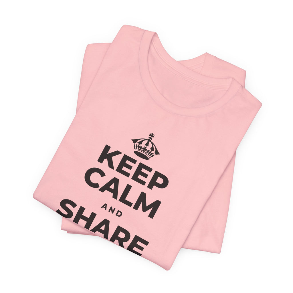 KEEP CALM AND SHARE THE GOOD NEWS T-Shirt (White–Asphalt)