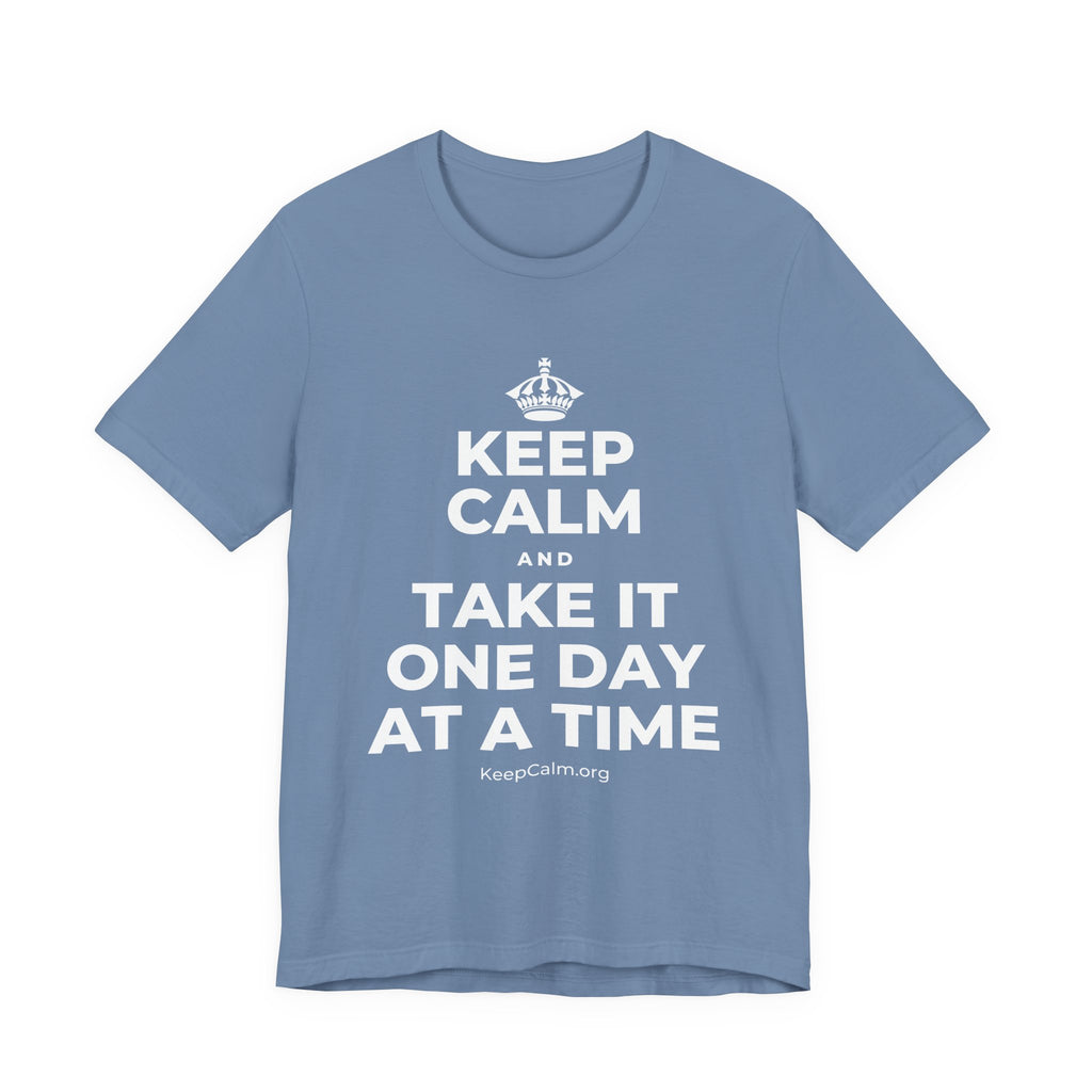 KEEP CALM AND TAKE IT ONE DAY AT A TIME T-Shirt (Soft Cream–Heather Mauve)