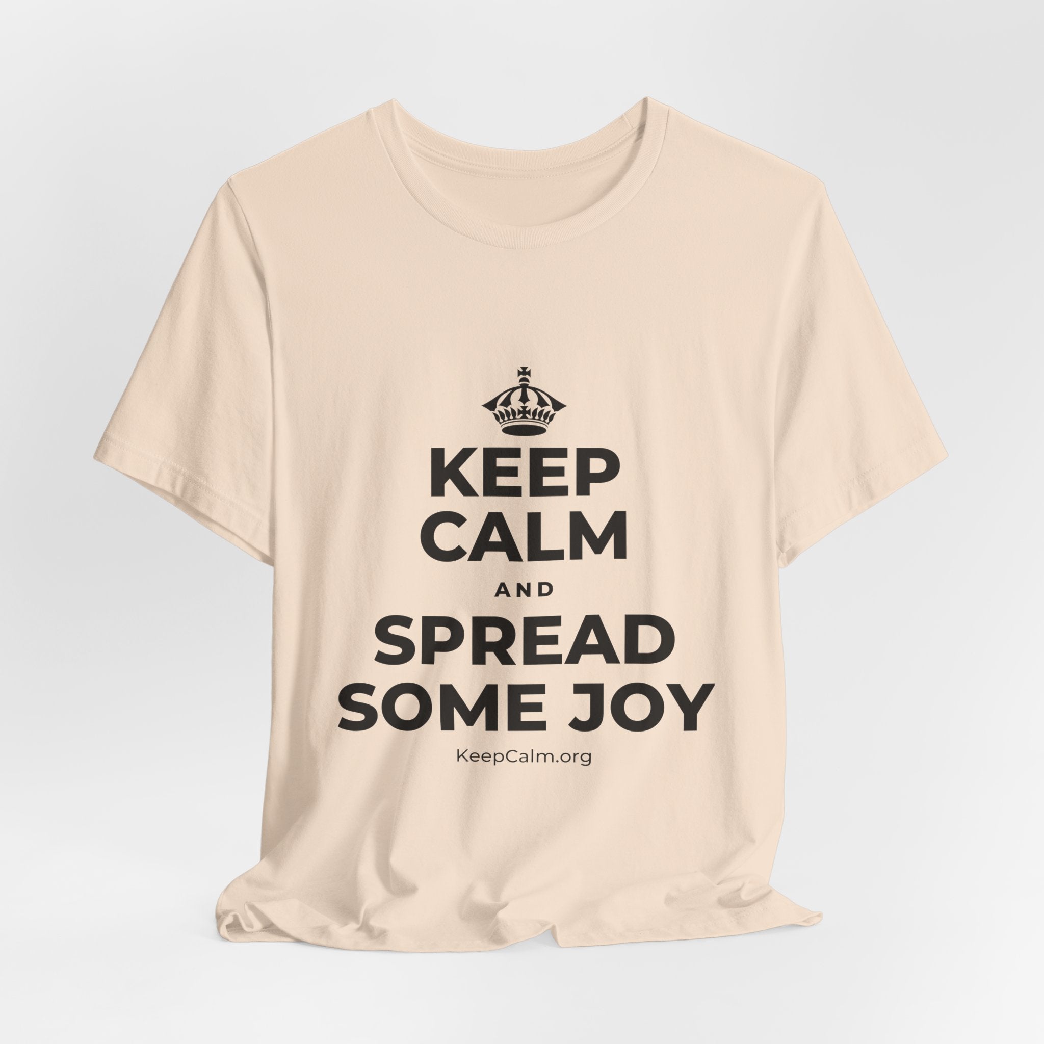 KEEP CALM AND SPREAD SOME JOY T-Shirt (Soft Cream–Heather Mauve)