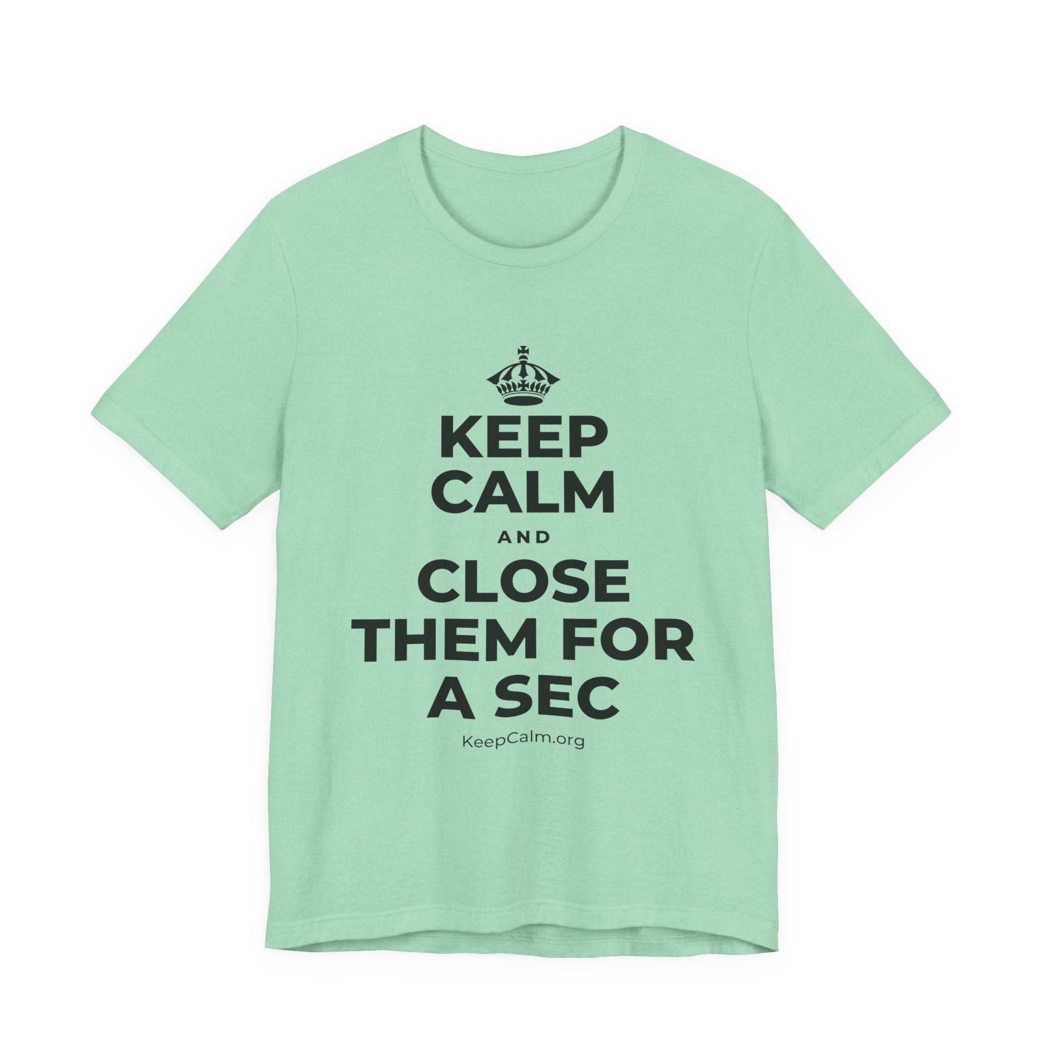KEEP CALM AND CLOSE THEM FOR A SEC T-Shirt (Baby Blue–Silver)