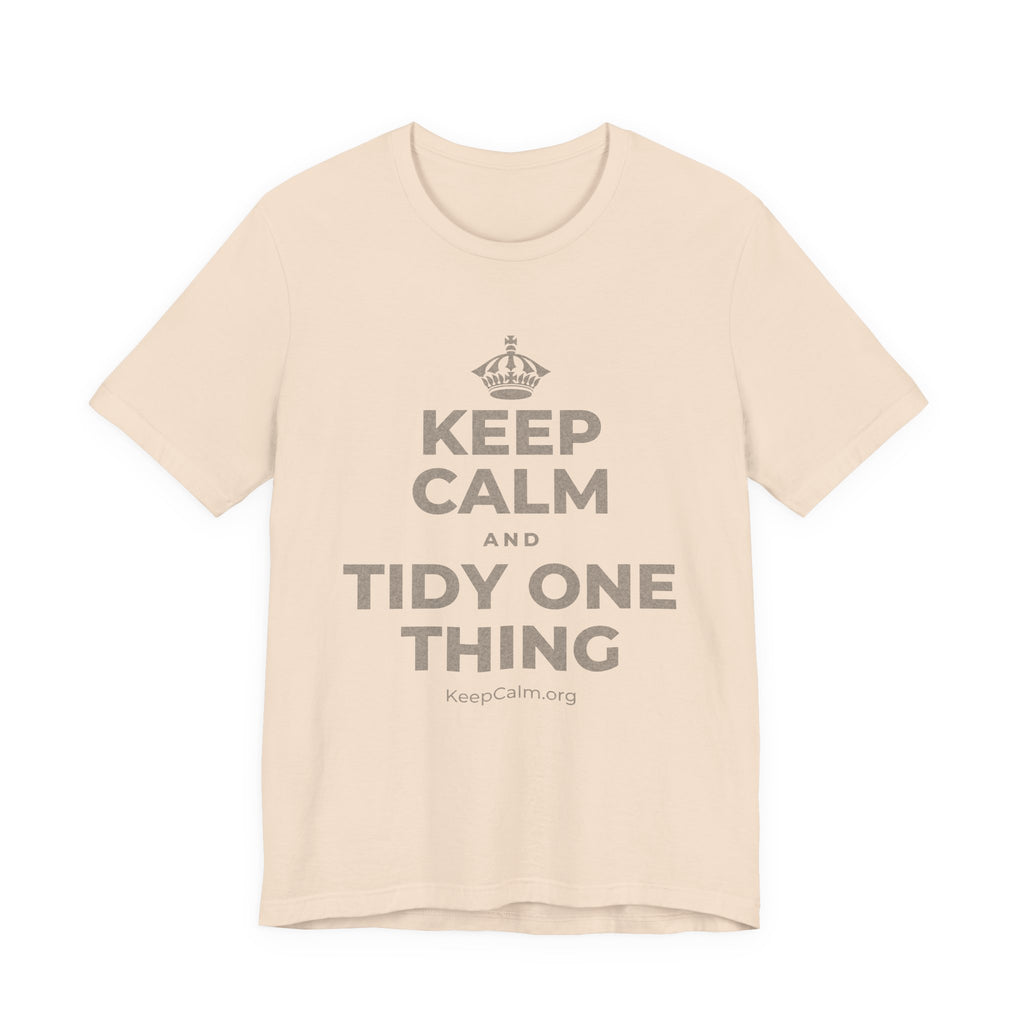KEEP CALM AND TIDY ONE THING T-Shirt (Soft Cream–Heather Mauve)