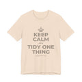 KEEP CALM AND TIDY ONE THING T-Shirt (Soft Cream–Heather Mauve)